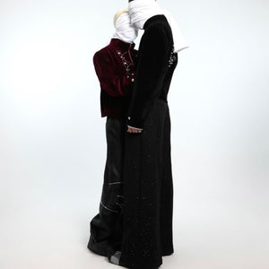 Back view of the stylish wide-leg trousers with sparkling fabric and comfortable fit