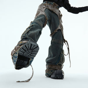 Premium hardware and reinforced stitching on durable vintage-style jeans