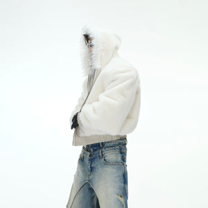 Side view of reversible streetwear coat showcasing the dual-color design and premium hybrid fabric technology