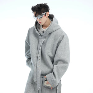 Back view of the innovative deconstructed hoodie set featuring premium cotton fabric and adjustable elements