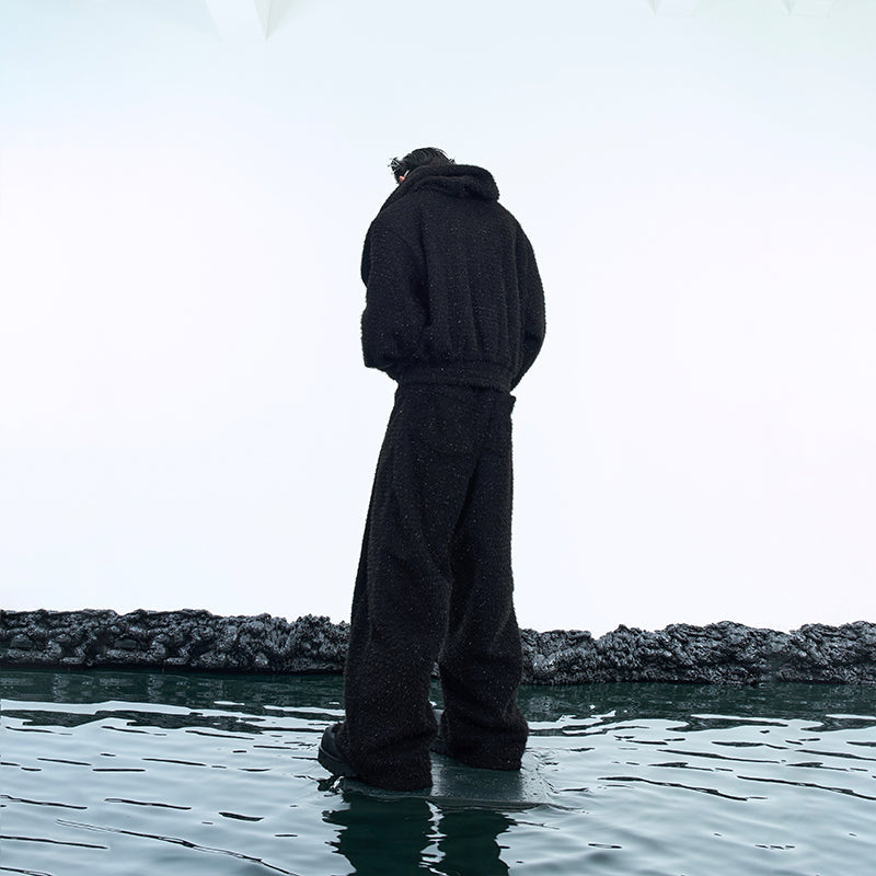 Streetwear hoodie and pants set featuring unique hollow-out design details for edgy urban style