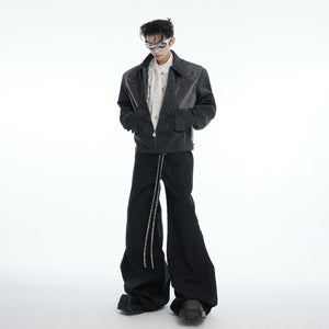 Side angle showing the premium snakeskin patchwork detailing on this streetwear jacket