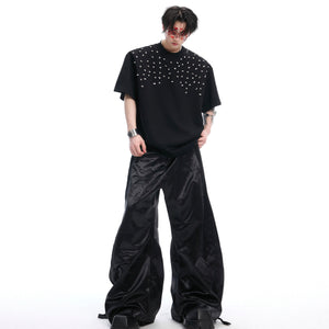 Back view of high-quality heavyweight cotton tee with hand-stitched rhinestone detailing