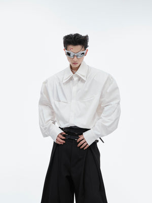 Front view of loose fit deconstructed shirt showing premium silky-smooth fabric texture and comfortable fit