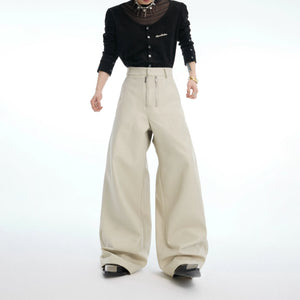 Front view of straight-leg trousers featuring dual metal zippers and crocodile-textured fabric, perfect for urban streetwear