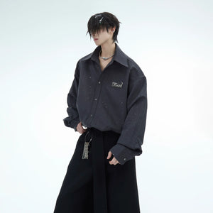 Metallic flame long sleeve shirt with sparkling details, loose fit for urban streetwear style