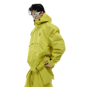 Side view of windproof outdoor coat highlighting secure zippered pockets and breathable fabric technology