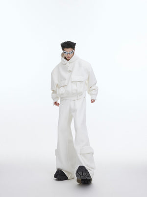 Avant-garde raw edge design detail on oversized hoodie with fleece lining