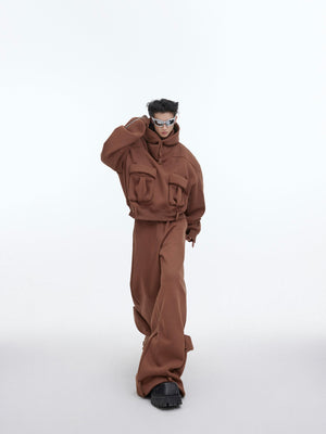 Full outfit styling of cozy fleece-lined hoodie set with urban streetwear aesthetic