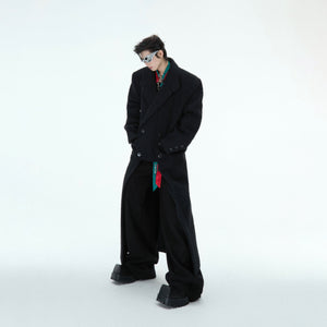 Model wearing the oversized wool blend coat with split hem, perfect for winter streetwear fashion