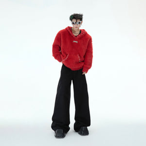 Detail shot highlighting the soft fuzzy fabric and quality stitching of this urban sweater