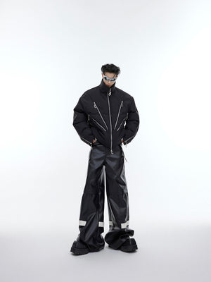 Back view of reconstructed puffer jacket showing unique paneling details and contemporary design