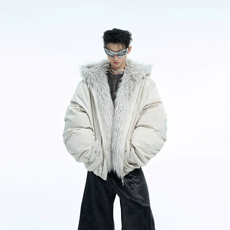 Men's waterproof puffer jacket with luxurious fur hood, perfect for winter weather protection and style