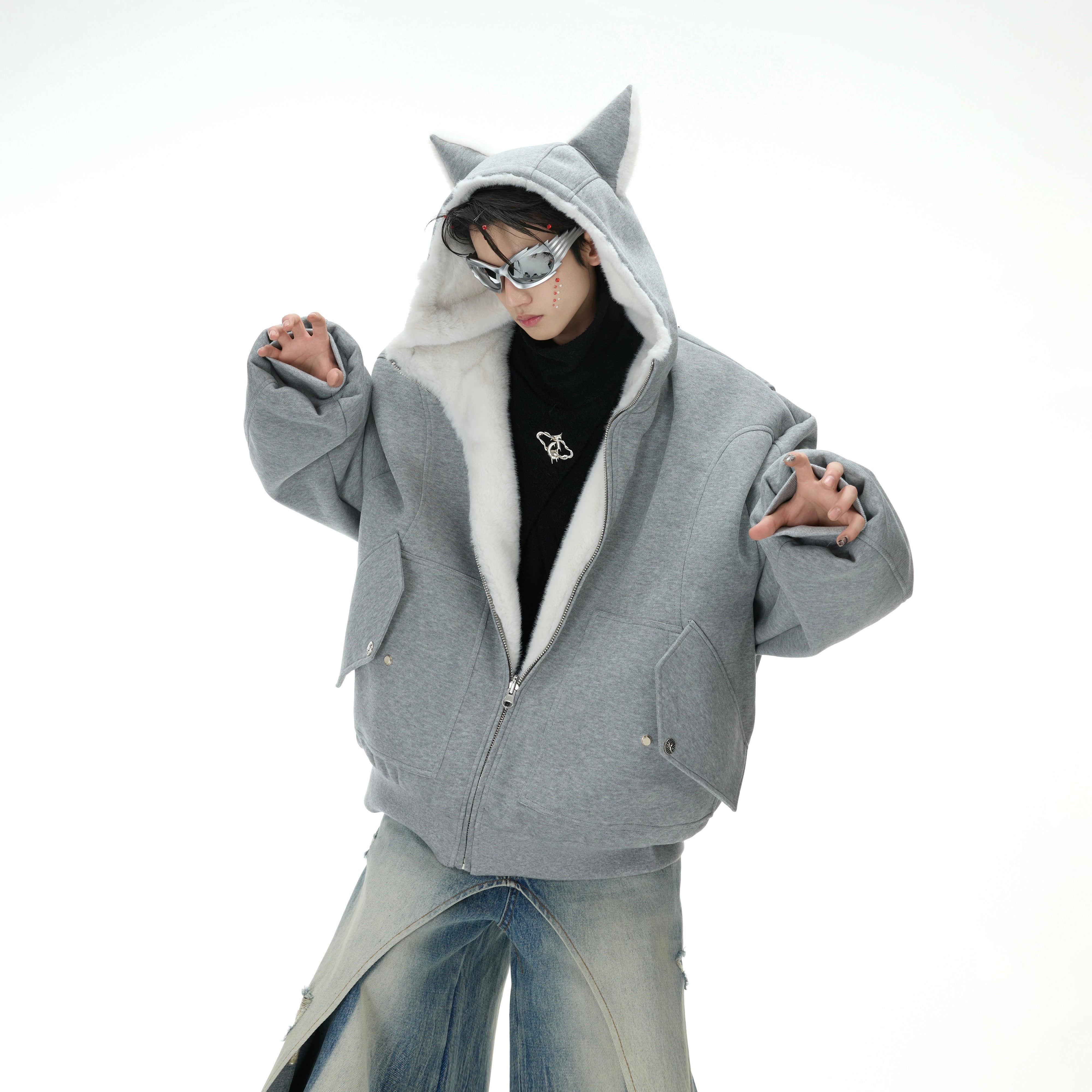 Fox hoodie displaying ultra-soft fleece side for cozy warmth in cold weather