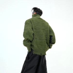 Reversible streetwear sweater with bold snake motif and high neck design