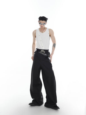 Back view of statement ribbed knit vest perfect for summer layering with unique pioneer design