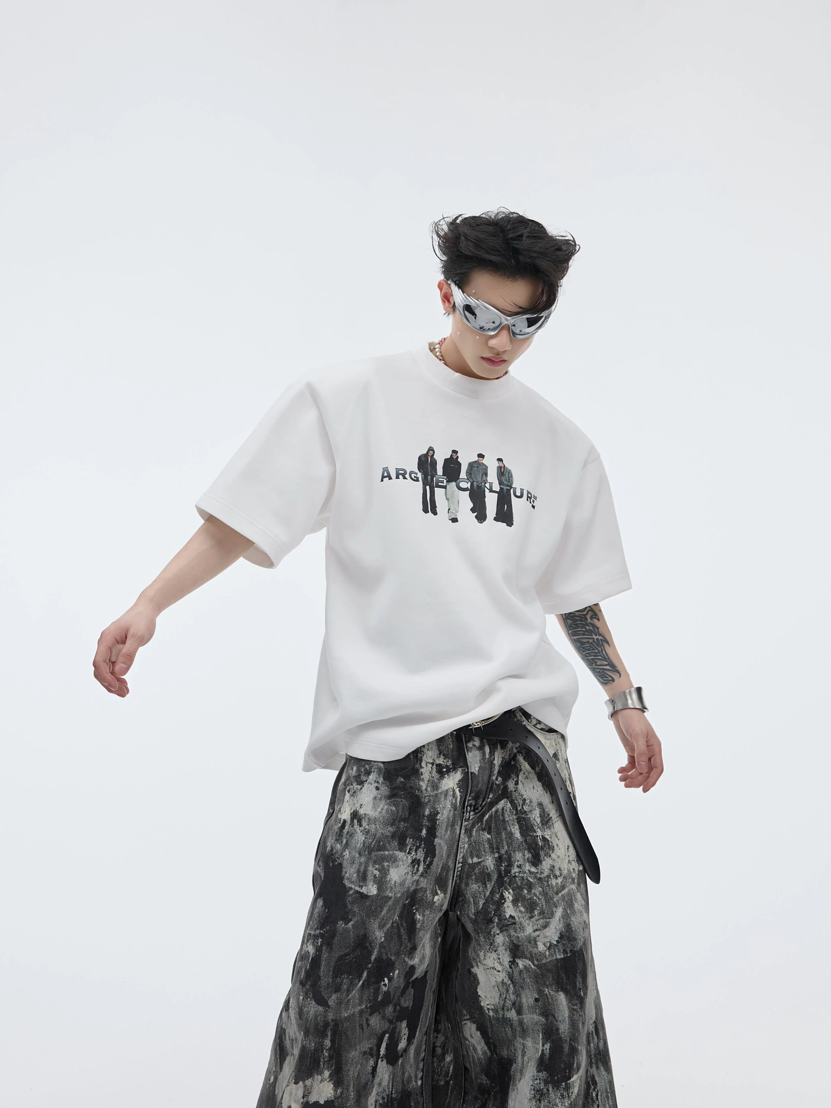 Front view of oversized cotton tee with bold graphic print, perfect for summer streetwear fashion