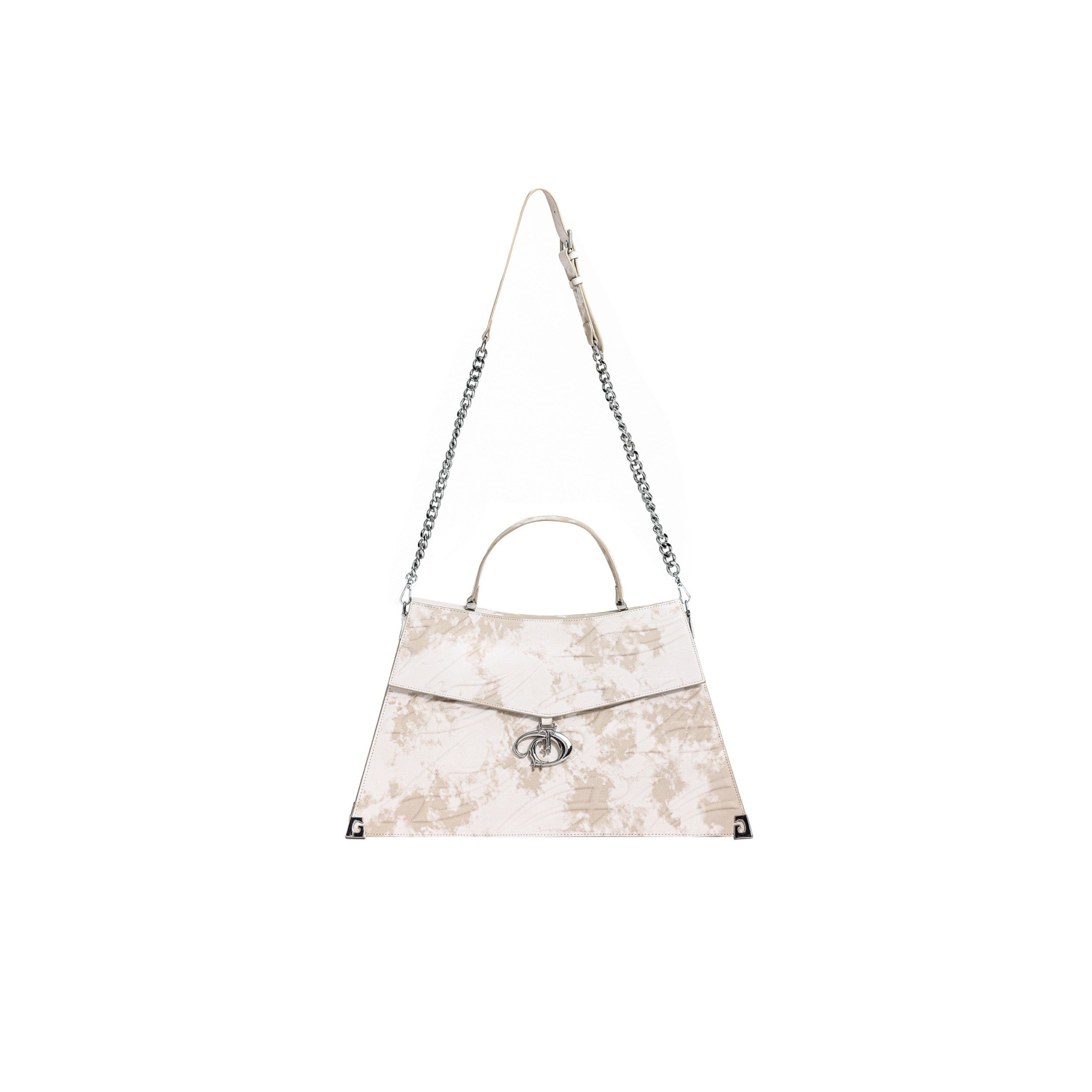 Vintage distressed tote bag with 3D metal buckles, showing the front view of this stylish crossbody shoulder bag