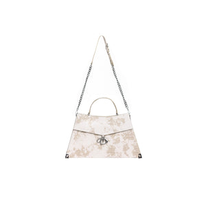 Vintage distressed tote bag with 3D metal buckles, showing the front view of this stylish crossbody shoulder bag