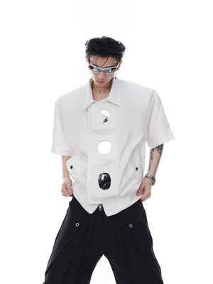 Back view of this unique mirror-accented jacket designed as wearable art for summer