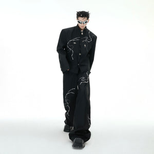 Matching wide leg pants with snake print pattern, part of Chinese New Year streetwear collection with silky texture