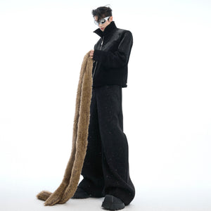 Side angle showing the flowy silhouette of these high-waisted glitter trousers