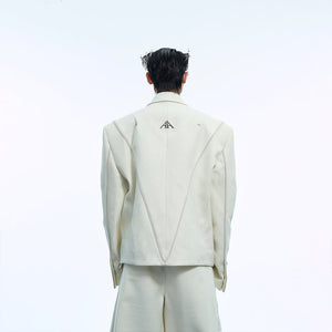 Close-up of premium metal buttons on high-quality wrinkle-resistant deconstructed blazer