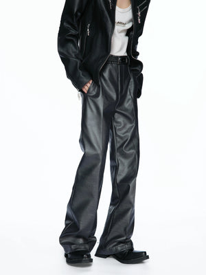 Matte Faux-Leather Micro-Flare Trousers | Silver Gray - main image 5