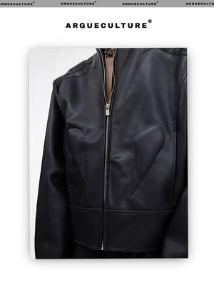 desc::mens-3d-deconstructed-cropped-moto-jacket-with-metal-logo-detail-img-1