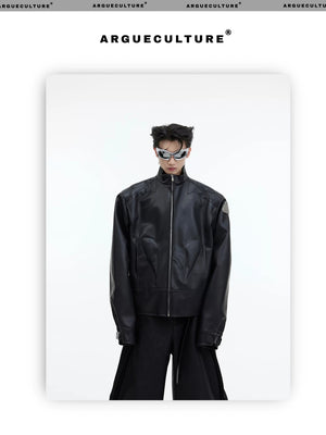 desc::mens-3d-deconstructed-cropped-moto-jacket-with-metal-logo-detail-img-7