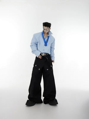 Detailed view of the unique double-layered cuff design on a men's top