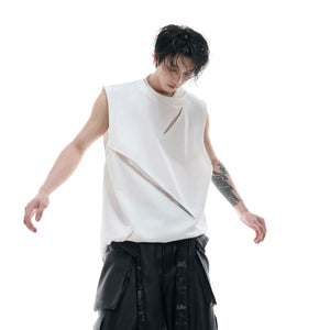 Model wearing gray slim fit tank top with cargo pants for urban street style