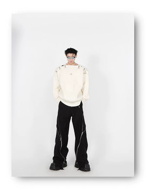 desc::metal-buckle-cutout-knit-sweater-streetwear-pullover-detail-img-2