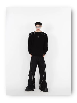 desc::metal-buckle-cutout-knit-sweater-streetwear-pullover-detail-img-3