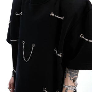 Back view of relaxed fit deconstructed black t-shirt