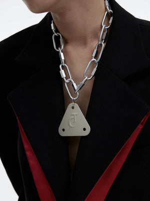 Heavy industrial style necklace with metal triangle pendant in silver