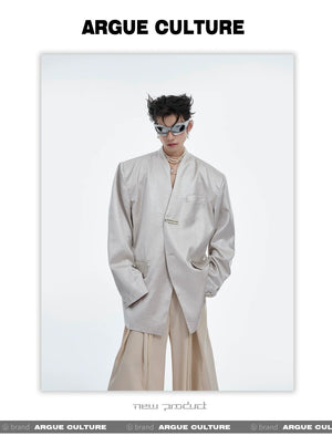 desc::metallic-liquid-texture-collarless-oversized-blazer-detail-img-1