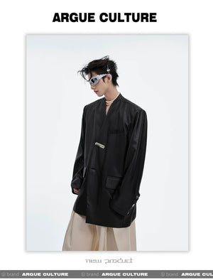 desc::metallic-liquid-texture-collarless-oversized-blazer-detail-img-11