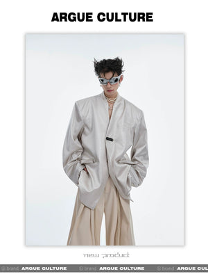 desc::metallic-liquid-texture-collarless-oversized-blazer-detail-img-3