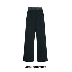 Micro-Flare Jacquard Waistband Tailored Trousers - Dark Gray