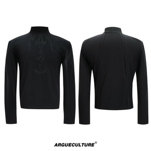 mock-neck-spine-embroidery-long-sleeve-streetwear-tee-red