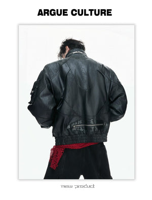 desc::multi-zipper-deconstructed-waxed-vegan-leather-jacket-detail-img-6