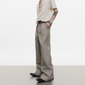 Men's loose fit flared trousers in brown with vintage old money aesthetic