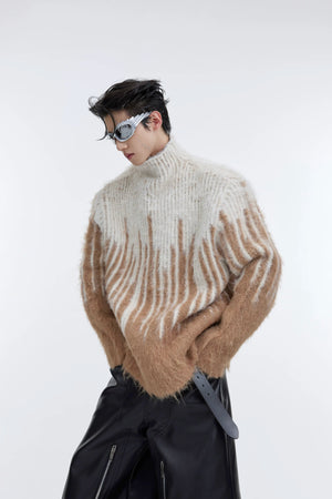 oversized-color-block-mohair-mock-neck-sweater-brown