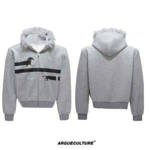 oversized-dachshund-fur-collar-zip-up-hoodie-for-men-black