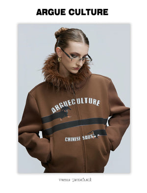 desc::oversized-dachshund-fur-collar-zip-up-hoodie-for-men-detail-img-1