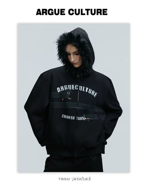 desc::oversized-dachshund-fur-collar-zip-up-hoodie-for-men-detail-img-4