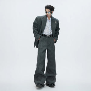 Close up of metal hardware and deconstructed details on wool blazer