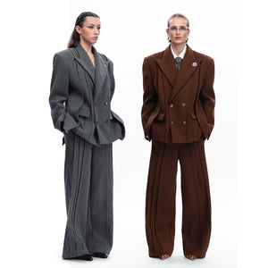 Matching gray wide-leg wool trousers for a complete baggy fit