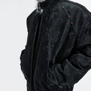 Red heavyweight faux leather coat with fleece lining for winter